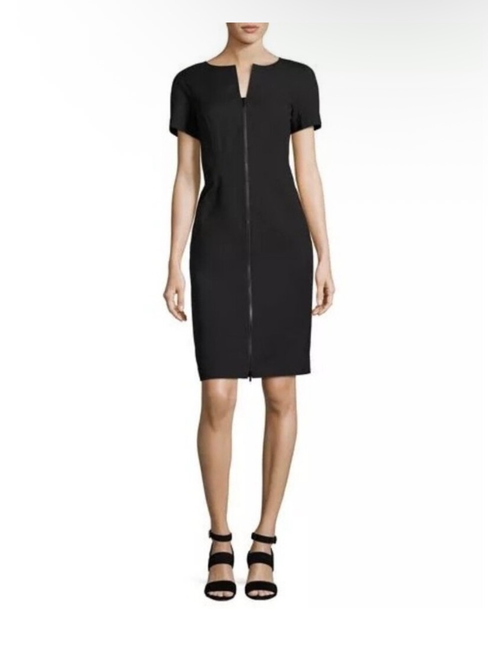 Lafayette 148 NEW Deja Black Zip-Front Bi-Stretch Poplin Cotton Sheath Dress